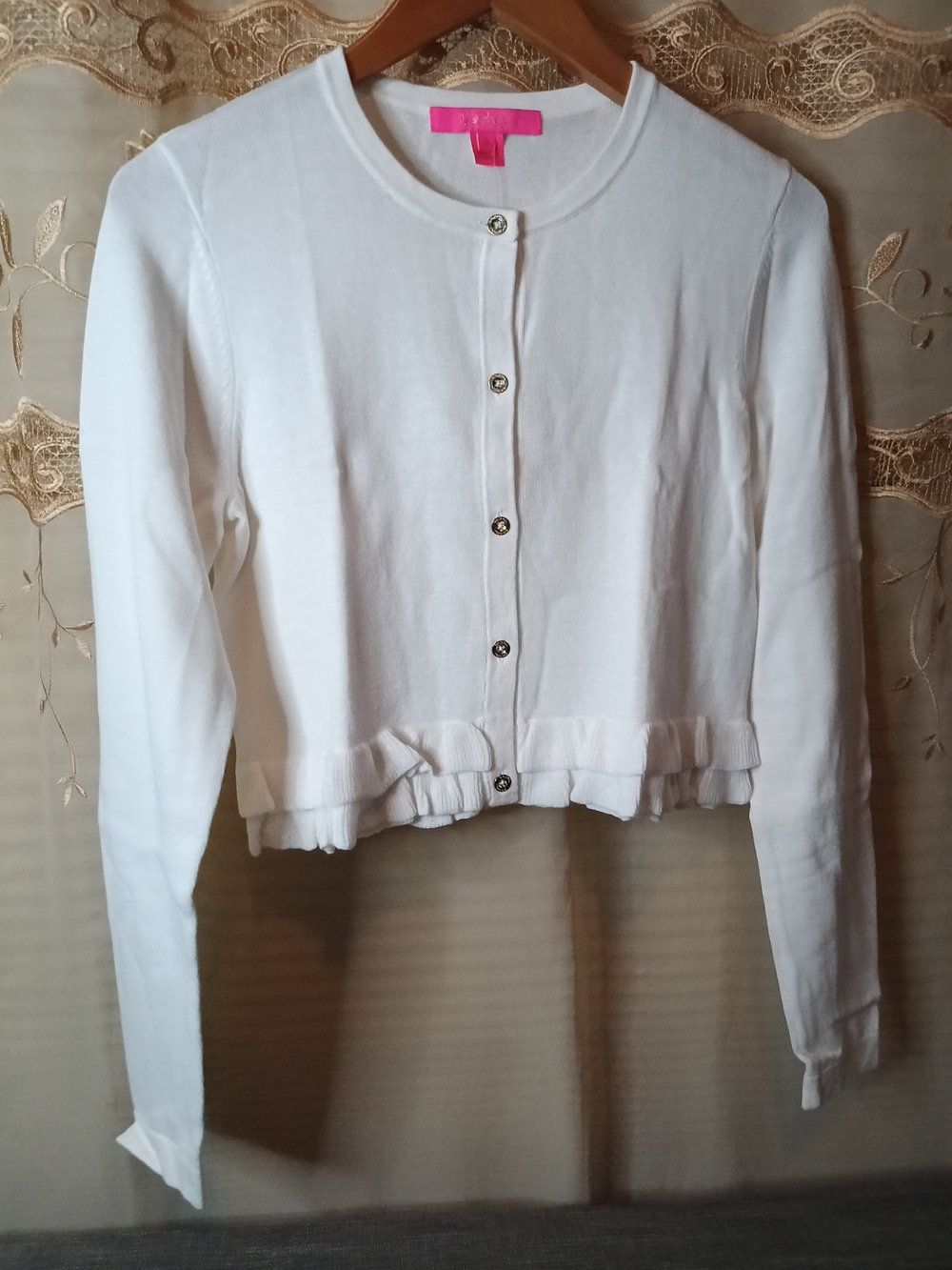 Lilly Pulitzer White Cardigan with Gold Accent Button